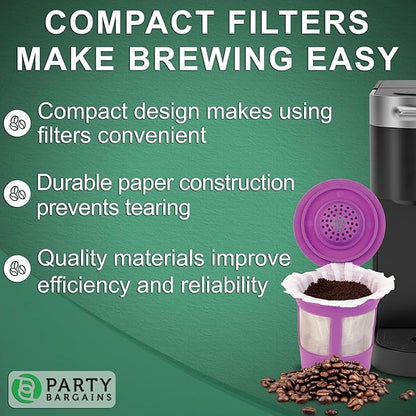 Party Bargains 600 Paper Coffee Filters - Compact Design Single-Use Coffee Filter Compact Design, for for Keurig Brewers and Compatible with K-Cup Pods 1.0 & 2.0 Models