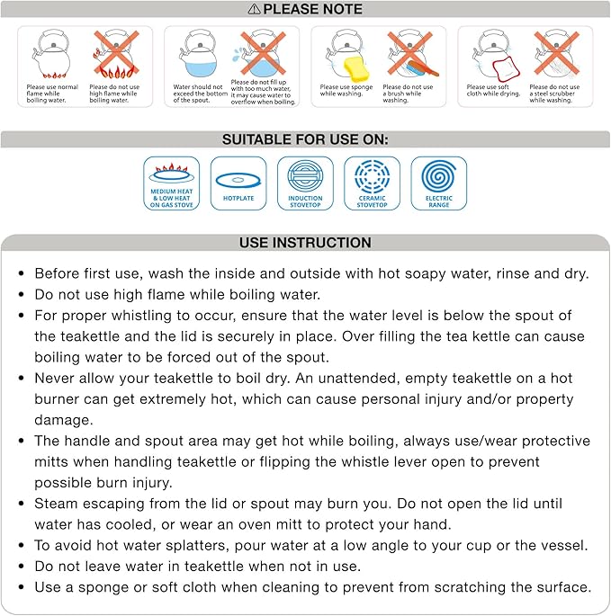 UPware Enamel on Steel Whistling Tea Kettle, Stovetop Teakettle (1.6 Quart, Apple)