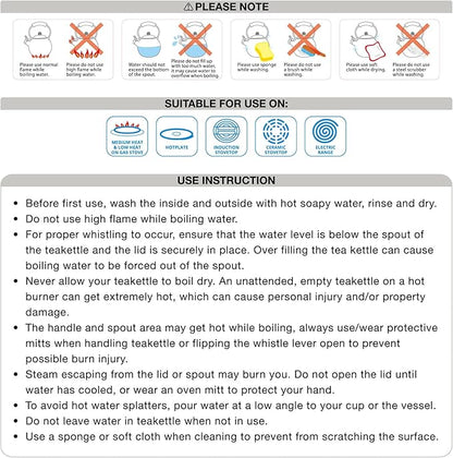 UPware Enamel on Steel Whistling Tea Kettle, Stovetop Teakettle (1.6 Quart, Rooster)