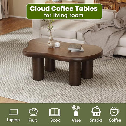 46" Retro Brown Cloud Coffee Table, Modern Round Edge Coffee Table with 4 Sturdy Support Legs and 2.67" Thick Tabletop,Easy Match for Living Room, Bedroom, Balcony,Patio