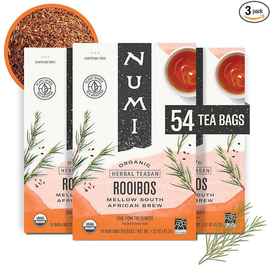 Numi Organic Tea Rooibos, 18 Count (Pack of 3) Box of Tea Bags (Packaging May Vary)