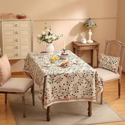 Designer Floral Square Tablecloth,French Linen Light Beige Indoor Table Cloth,Fall Wrinkle Resistant Home Decor Tablecloths for Dining Thanksgiving Kitchen Party,67"*67"-Flora A