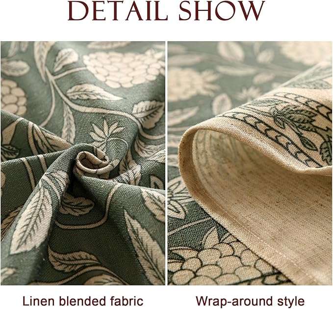 Designer Grayish Green Linen Table Cloth Rectangular,Floral Elegant Stain Resistant Tablecloth,Fall Vintage Decor Tablecloths for Dining Thanksgiving Kitchen Party,55"*87"-Andrew A