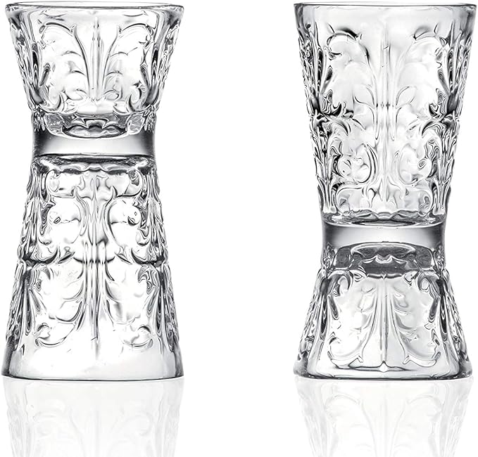Barski Glass - Reversible Shot Glass - Jigger Tumbler - Designed Tumblers - Use for Liquor - Vodka - Cocktail - Set of 6 Glasses - One side is 1 oz, Other Side is 2 oz. - Made in Europe