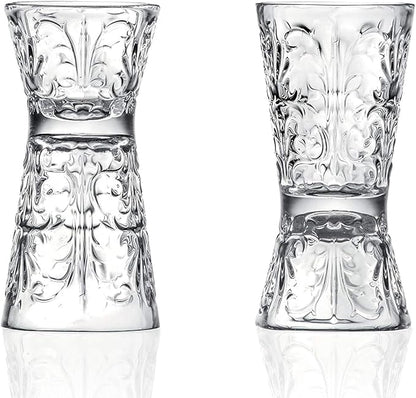 Barski Glass - Reversible Shot Glass - Jigger Tumbler - Designed Tumblers - Use for Liquor - Vodka - Cocktail - Set of 6 Glasses - One side is 1 oz, Other Side is 2 oz. - Made in Europe