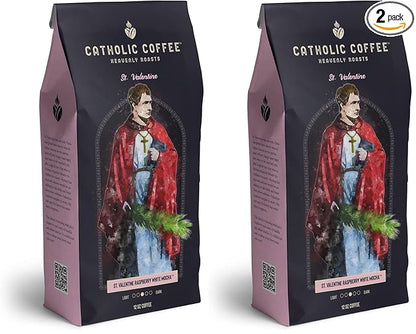 Catholic Coffee St. Valentine | Medium Roast Whole Bean Coffee – Raspberry & White Chocolate Notes | 12oz Bag – Sweet Catholic Gift for Loved Ones (Pack of 2)