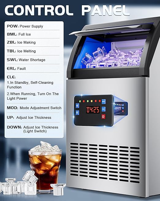 Commercial Spray Drench Ice Maker Machine 150 Lbs/Day, Undercounter Ice Makers 100Lbs Storage Bin and 32 Ice Trays, Under Counter ice Maker for Home, Bar, Party