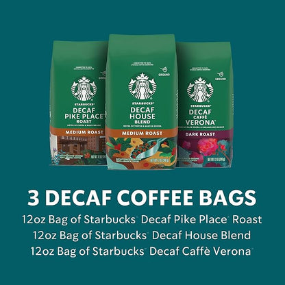 Starbucks Medium & Dark Roast Decaf Ground Coffee, Variety Pack, 3 bags (12 oz each)