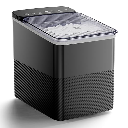 Countertop Ice Maker, 9 Bullet Ice in Just 6 Mins, 27 lbs Daily Output, Ice Machine with Ice Scoop and Basket, 2 Ice Sizes, Self-Cleaning, Ideal for Home/Kitchen/Office/Bar