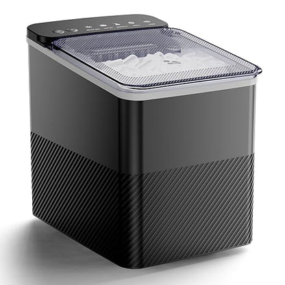 Countertop Ice Maker, 9 Bullet Ice in Just 6 Mins, 27 lbs Daily Output, Ice Machine with Ice Scoop and Basket, 2 Ice Sizes, Self-Cleaning, Ideal for Home/Kitchen/Office/Bar