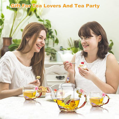 Lily Flower Enamel Glass Teapot - 46oz/1300ml, Floral Teapot With Removable Loose Tea Leaf Infuser