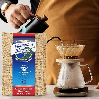 PREMIUM PLANTATION BLUE TRADITION CLASS EXPERIENCE 100% Blue Mountain Coffee, Dark Roast, Ground, Jamaican Coffee (8oz)