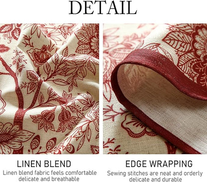 Designer French Linen Extra Long Rectangle Tablecloth,Red Floral Washable Indoor Table Cloth,Durable Home Decor Tablecloths for Dining Thanksgiving Kitchen Party,67"*118"-Ruyi A