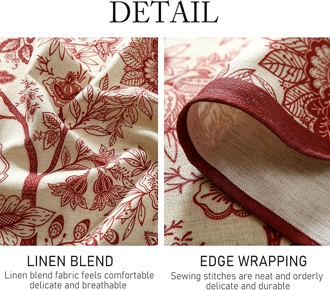 Designer French Linen Tablecloth Rectangular,Red Floral Washable Indoor Table Cloth,Durable Home Decor Tablecloths for Dining Thanksgiving Kitchen Party Christmas,55"*87"-Ruyi A