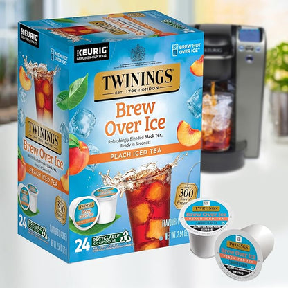 Twinings Brew Over Ice Unsweetened Peach Black Iced Tea K-Cup Pods for Keurig, 24 Count (Pack of 1), Caffeinated