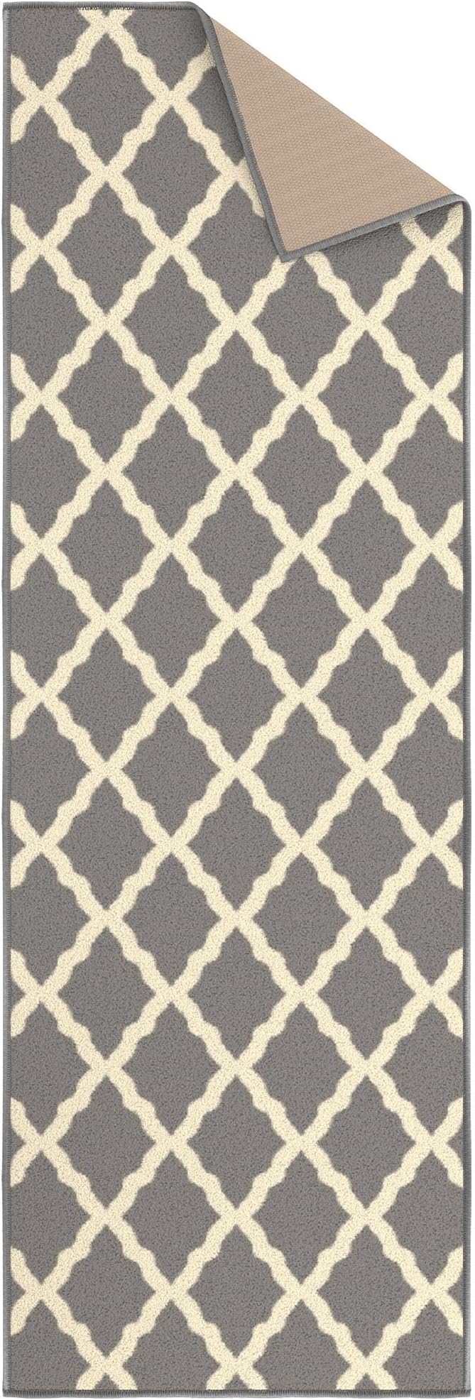 Ottomanson Hallway Runner Rug 20" x 59" Non Slip Trellis Area Rugs Easy to Clean Laundry Rug Runner Durable & Pet Friendly Floor Carpet Runners for Hallways Entryway Living Room Kitchen, Gray