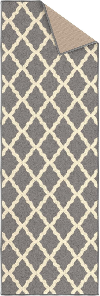 Ottomanson Hallway Runner Rug 20" x 59" Non Slip Trellis Area Rugs Easy to Clean Laundry Rug Runner Durable & Pet Friendly Floor Carpet Runners for Hallways Entryway Living Room Kitchen, Gray