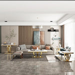 Load image into Gallery viewer, 4-Piece Coffee Table Set, White and Gold Living Room Tables with 4 Geometric Bases, 1 Coffee Table + 2 End Table + 1 Console Table for Home Office