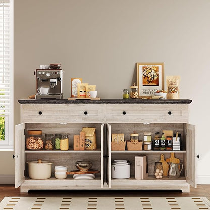 IRONCK Buffet Cabinet with Storage, Sideboard Storage Cabinet, Kitchen Cabinet with Drawers and Doors, Charcoal Grey and Beige Maple