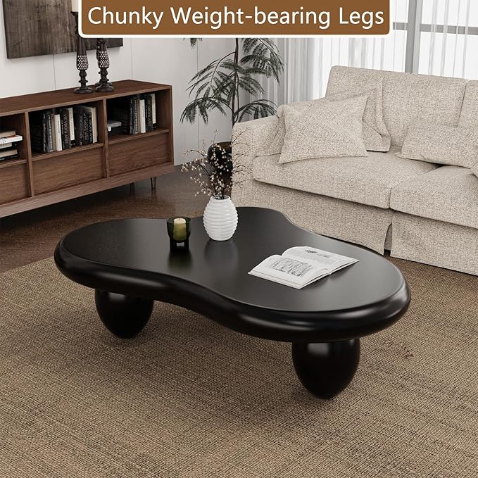Cloud Coffee Table Modern Cute Coffee Tables Irregular Simple Tea/Center Table for Small Space End Table for Living Room, Home Office, Indoor (Black A Cloud 47.2" Wx35.4 Dx15.7 H)