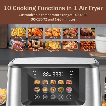 SEEDEEM Max XL Air Fryer 8QT, 10-in-1 Digital Air Fryer Oven with Color Touchscreen & Viewing Window, Toaster Oven Combo for Broil, Roast, Dehydrate, Bake – Silver