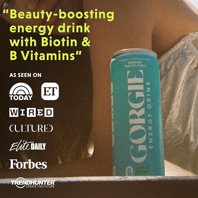 GORGIE Sugar Free Natural Energy Drinks, Sparkling Paradise Punch (12 Pack) - Healthy Energy Drinks - Natural Coffee Replacement with Green Tea Caffeine and Biotin - 150mg Caffeine, Vegan, Low Calorie