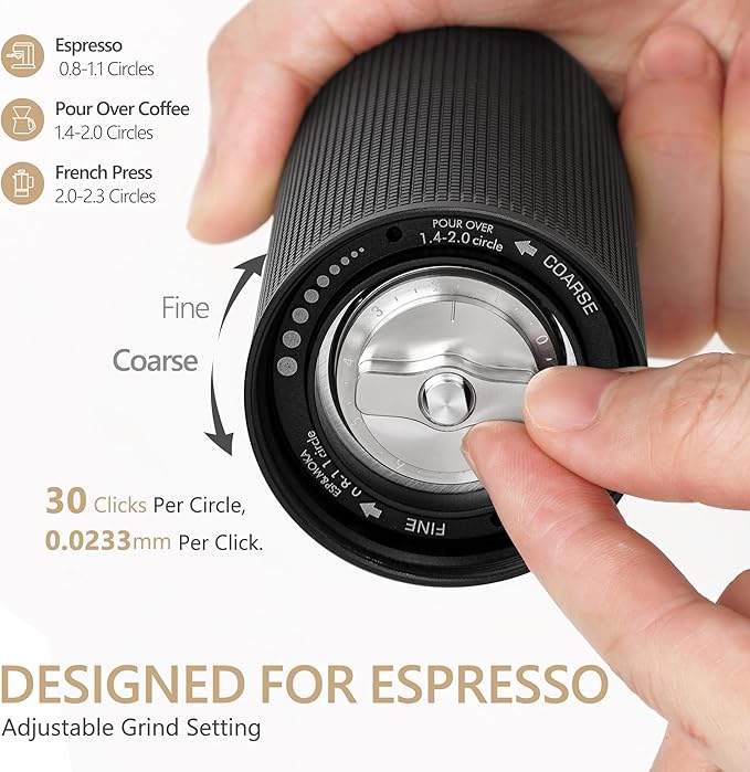 Chestnut C3 ESP Manual Coffee Grinder TIMEMORE, Hand Coffee Grinder with Internal Adjustable Grind Setting, Stainless Steel S2C Conical Burr Coffee Grinder, for Espresso to French Press - Black