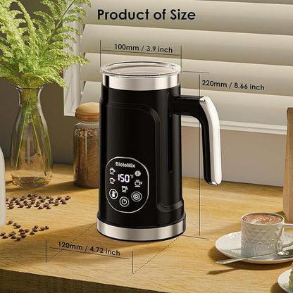BioloMix Electric Milk Frother 4 in 1 Automatic Hot and Cold Milk Frother Warmer for Milk Latte Foam Maker Hot Chocolates Cappuccino (Black)