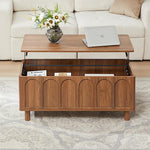 Load image into Gallery viewer, Lift Top Coffee Table with Arched Finish, Modern Coffee Table with Lifting Tabletop &amp; Hidden Storage, Wood Center Table for Living Room,Convenient for Dining, Gaming or Working (Walnut)