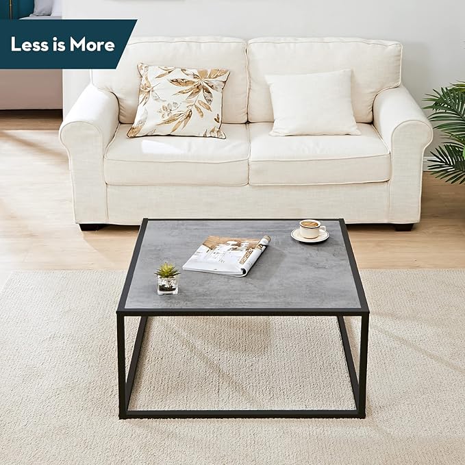 SAYGOER Small Coffee Table Square Modern Coffee Tables for Small Space Low Center Table for Living Room Office, Wood Top with Metal Frames, Easy Assembly, Gray Wood