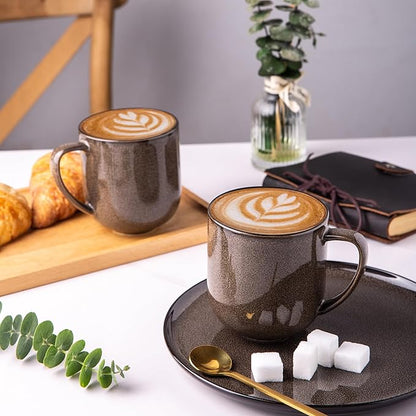 LERATIO 12OZ Ceramic Coffee Mugs Set of 6, Large Porcelain Coffee Cups With Large Handle For Latte,Cappuccino,Milk,Cocoa,|Dishwasher&Microwave Safe Mug Sets,Ideal for Man,Woman,Dad, Mom-Coffee