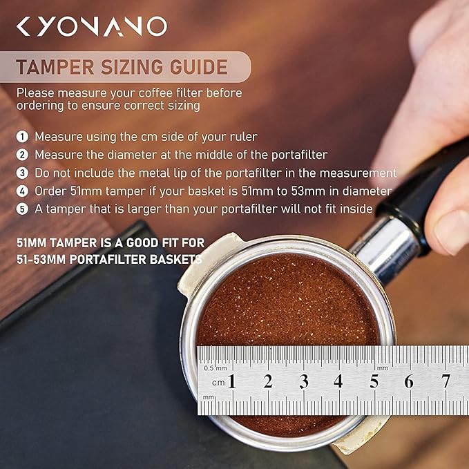 KYONANO Espresso Coffee Tamper 51mm - Espresso Press Tamper- Espresso Hand Tamper with Stainless Steel Base and Scented Rosewood Handle - Compatible with 51mm Delonghi Bottomless Portafilter