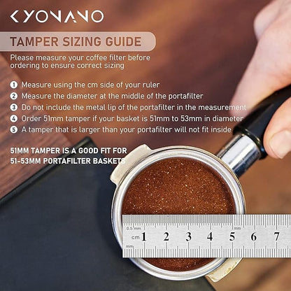 KYONANO Espresso Coffee Tamper 51mm - Espresso Press Tamper- Espresso Hand Tamper with Stainless Steel Base and Scented Rosewood Handle - Compatible with 51mm Delonghi Bottomless Portafilter