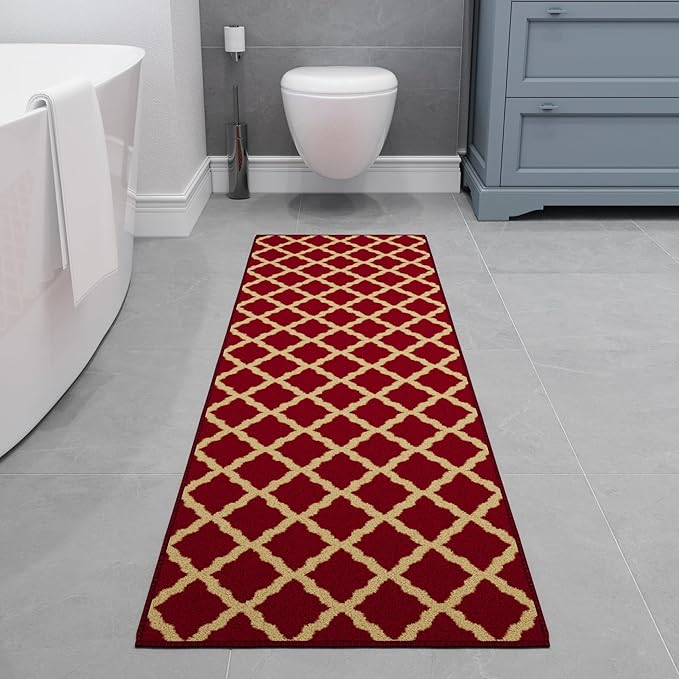 Ottomanson Hallway Runner Rug 1'10" x 7' Non Slip Trellis Area Rugs Easy to Clean Laundry Rug Runner Durable & Pet Friendly Floor Carpet Runners for Hallways Entryway Living Room Kitchen Bathroom, Red