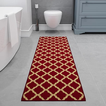 Ottomanson Hallway Runner Rug 1'10" x 7' Non Slip Trellis Area Rugs Easy to Clean Laundry Rug Runner Durable & Pet Friendly Floor Carpet Runners for Hallways Entryway Living Room Kitchen Bathroom, Red
