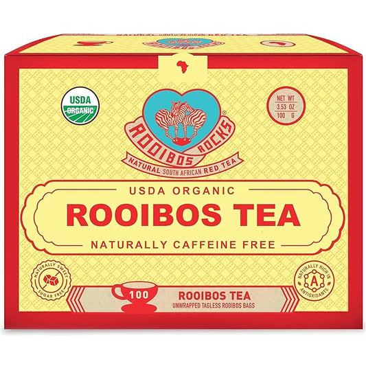 Organic Red Rooibos Tea Bags 100 Count - Naturally Sweet Herbal Tea Safe for Children & Pregnant Women - Low Tannin, Premium South African Caffeine Free Tea Bags Sustainably & Ethically Farmed