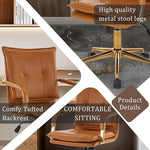 Load image into Gallery viewer, MOJAY Mid-Back Ergonomic Leather Office Chair, Modern Upholstered Executive Desk Chair with Gold Frame Armrest Computer Task Chair (Camel)