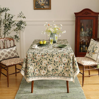 Designer Green Linen Tablecloth Rectangular,Floral French Country Indoor Table Cloth,Stain Resistant Home Decor Tablecloths for Dining Kitchen Thanksgiving Party,55"*87"-Brune