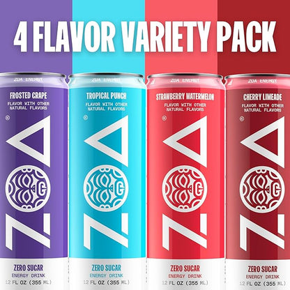 ZOA Zero Sugar Energy Drinks, Variety Pack - Sugar Free with Electrolytes, Healthy Vitamin C, Amino Acids, Essential B-Vitamins, and Caffeine from Green Tea - 12 Fl Oz (12-Pack)