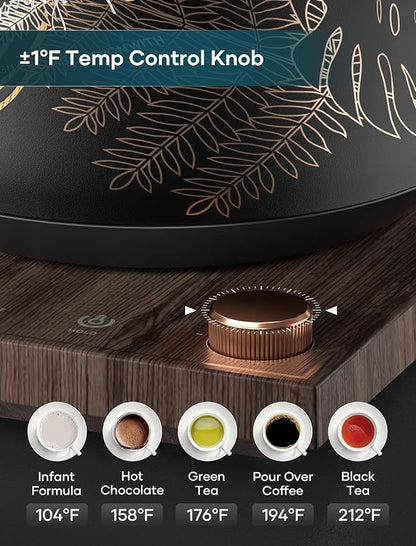 Electric Kettle, Gooseneck Electric Kettle, ±1℉ Precise Temperature Control, Stainless Steel Interior, Quick Heating for Pour Over Coffee, Tea & Boiling Water, 0.9L (Rainforest)