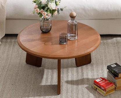 chairus 32 Inches Round Coffee Table Solid Wood Side Table Cute Circle End Table for Living Room, Home Decor, Balcony, Walnut