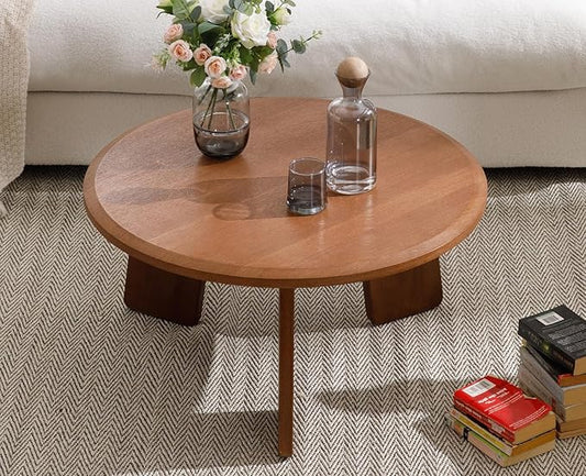 chairus 32 Inches Round Coffee Table Solid Wood Side Table Cute Circle End Table for Living Room, Home Decor, Balcony, Walnut