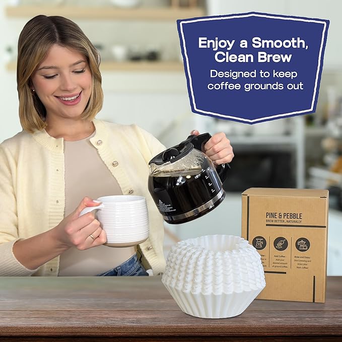 Pine & Pebble® Large Coffee Filters (500 Ct) | Tall-Walled Basket Style (9.84" x 4.33") | No Grounds, No Mess | Fits BUNN & 12-Cup Commercial Brewers | Ideal for Home, Office & Cafés