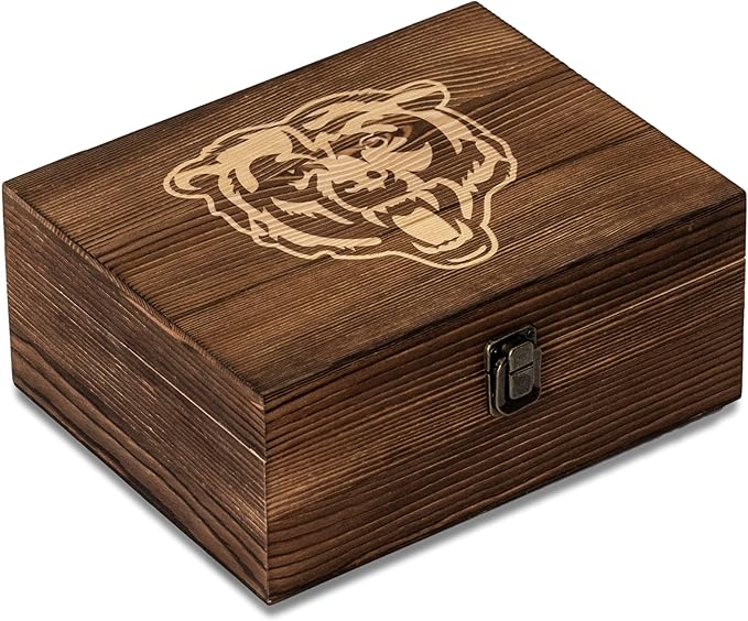 The Memory Company Officially Licensed NFL Wood Boxed Drinkware Set, with 2 Rocks Glasses and Cooling Cubes, Chicago Bears