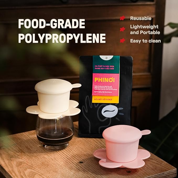 [Holiday Gift] Vietnamese Phin Filter, Plastic Reusable Pour Over Coffee Dripper, Single Cup Coffee Filter with Flower Design for Manual Brewing, Gift for Christmas Thankgiving (Pink)