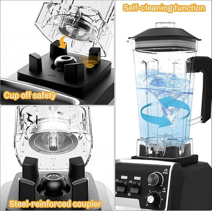 Professional Blender for Kitchen, 2200 Watt Countertop Food Blender Machine with Built-in Timer for Frozen Fruit, Crushing Ice, Veggies, Shakes and Smoothie 64 oz Container for Home and Commercial
