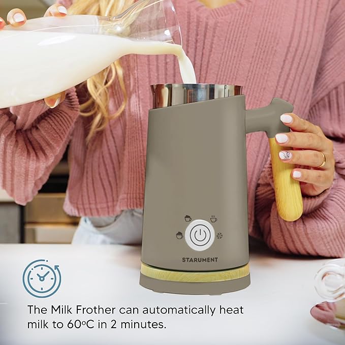 Starument Electric Milk Frother - Automatic Milk Foamer & Heater for Coffee, Latte, Cappuccino, Other Creamy Drinks - 4 Settings for Cold Foam, Airy Milk Foam, Dense Foam & Warm Milk - Easy to Use