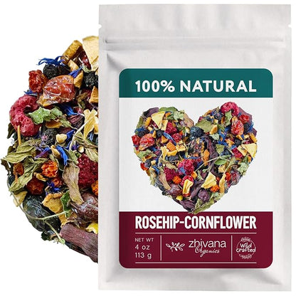 Cornflower Rosehip Herbal Tea – Loose Leaf Caffeine-Free Blend with Hibiscus, Lemon Balm & Elderflower – No Flavorings, No Colorants, No Sweeteners – Pure & Natural – 4oz