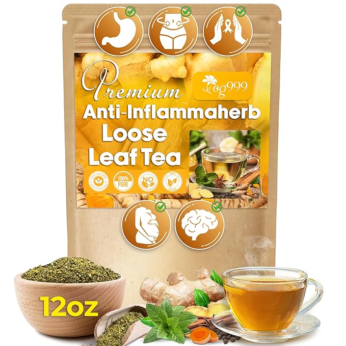 TOG999, 12oz/200 cups Anti-Inflammaheb Loose Leaf Tea | 100% Natural Blend of Ginger, Turmeric, Peppermint, Black Pepper & Cinnamon | Caffeine-Free, Sugar-Free, Gluten-Free, Vegan, Handcrafted