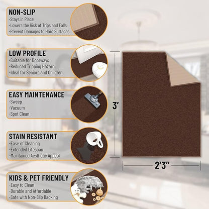 Ottomanson Rugs for Entryway 2'3" x 3' Non Slip Solid Small Area Rugs Durable Front Door Mat Rug Stain Resistant Entrance Rugs for Bathroom Kitchen Bedroom & Living Room, Brown